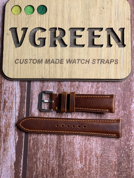 Badalassi Wax Leather Watch Strap - Cognac For Seiko Prospect watch
