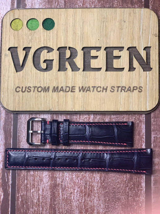 Crocodile Leather Watch Strap - Dark Blue For a Blancpain Fifty Fathoms