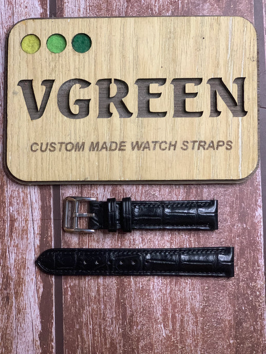 Crocodile Leather Watch Strap - Black For Vintage Omega Seamaster Deville