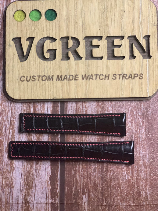 Crocodile Leather Watch Strap - Black For TAG Heuer Carrera Calibre 16
