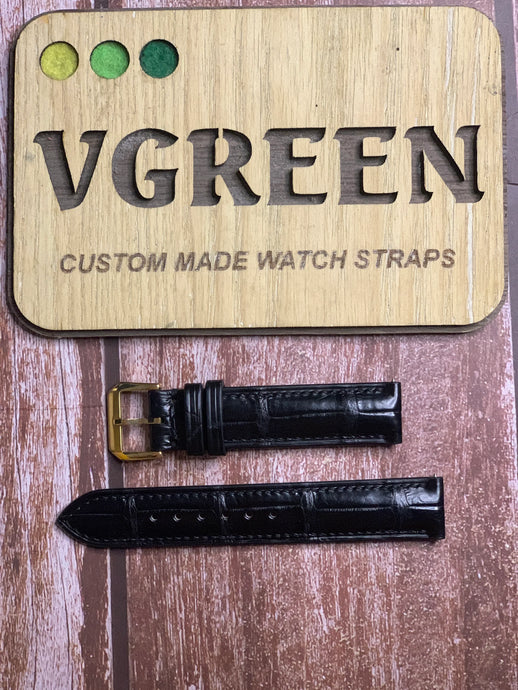 Crocodile Leather Watch Strap - Black For gold Rolex Oyster Perpetual Date