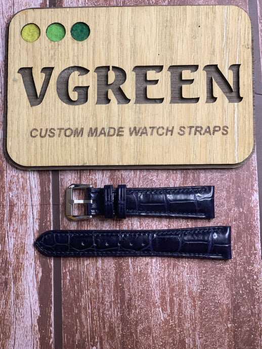 Crocodile Leather Watch Strap - Dark Blue For Cartier Tank Must L