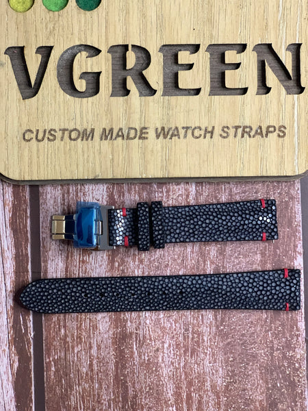 Stingray Leather Watch Strap - Black For Citizen Eco Drive 180 Days 37mm