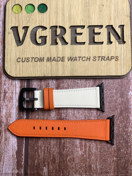 Apple Watch Strap - Swift Leather - Orange/White