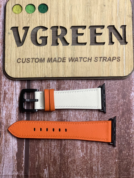 Apple Watch Strap - Swift Leather - Orange/White