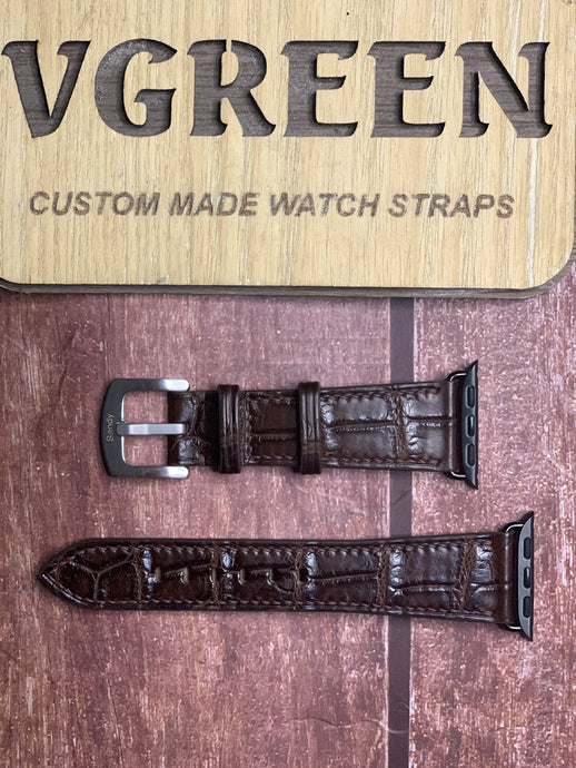 Crocodile Leather Watch Strap - Brown For Apple Watch Series 10 (42mm)