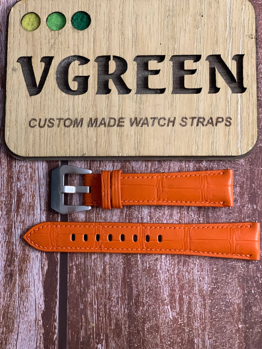 Crocodile Leather Watch Strap - Orange For Omega Planet Ocean 600m