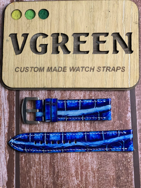 Crocodile Leather Watch Strap - Electric Blue For Vennu 3 gps 45mm