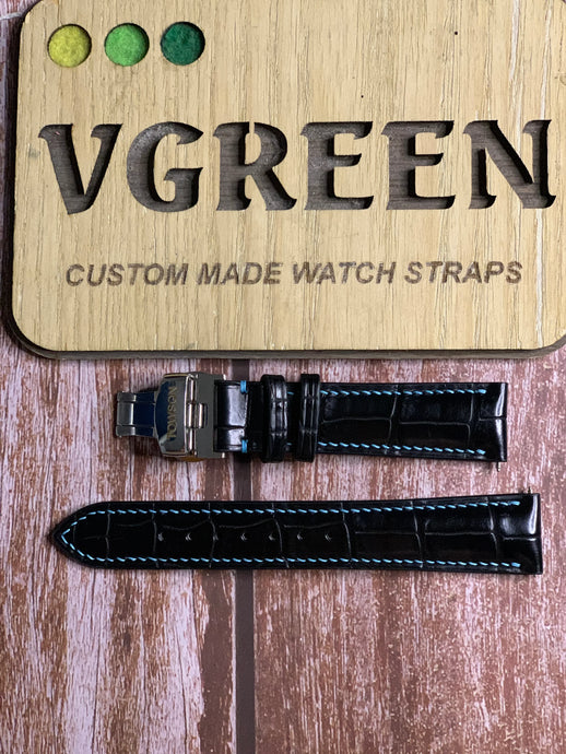 Crocodile Leather Watch Strap - Black For Towson Watch Company Martin M-130