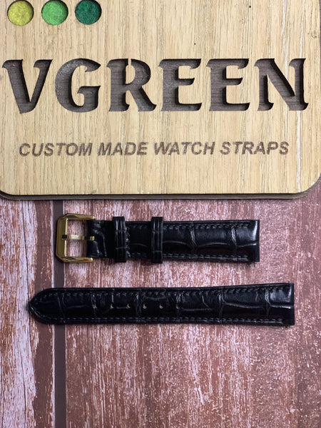 Crocodile Leather Watch Strap - Black