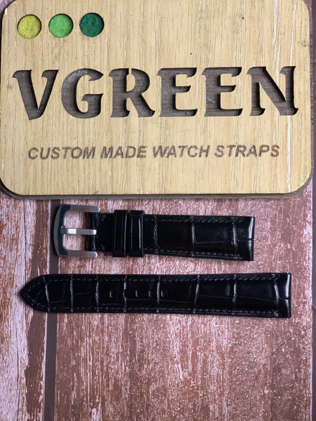Crocodile Leather Watch Strap - Black For  Longines Conquest