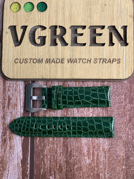 Crocodile Leather Watch Strap - Green For Shinola Runwell 47mm