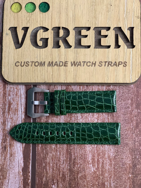 Crocodile Leather Watch Strap - Green For Shinola Runwell 47mm