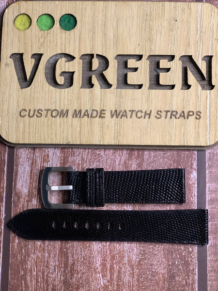 Lizard Leather Watch Strap - Black For Omega Geneve (early 1970s) TV case