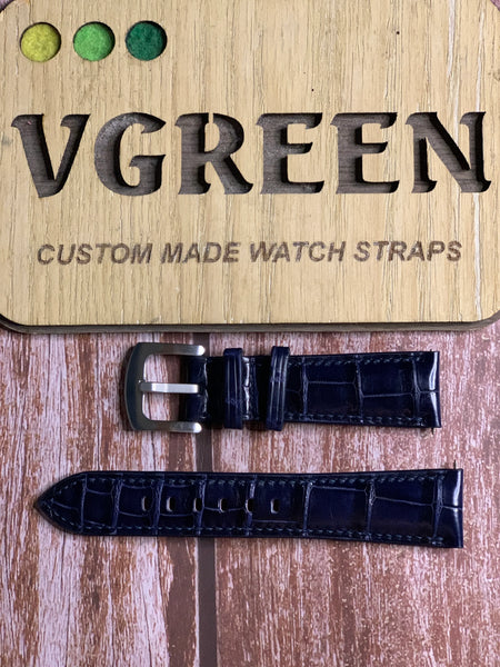 Crocodile Leather Watch Strap - Dark Blue For Cartier