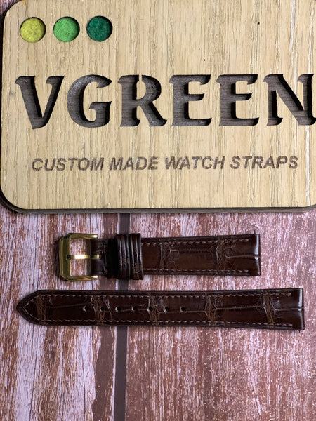 Crocodile Leather Watch Strap - Brown For Omega Seamaster 1961 vintage in gold