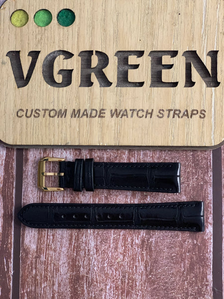 Crocodile Leather Watch Strap - Black For 1962 Omega Constellation 34 mm