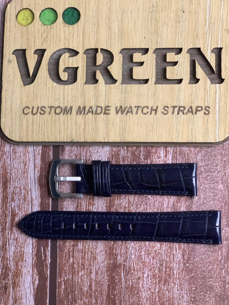 Crocodile Leather Watch Strap - Dark Blue For Omega Constellation Globemaster 39mm