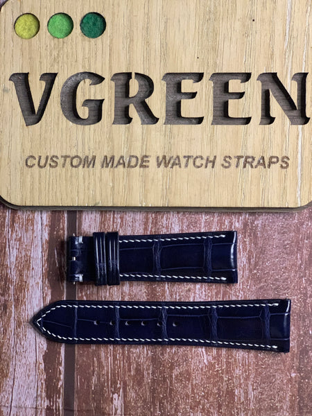 Crocodile Leather Watch Strap - Dark Blue  For Leonard CU1A200