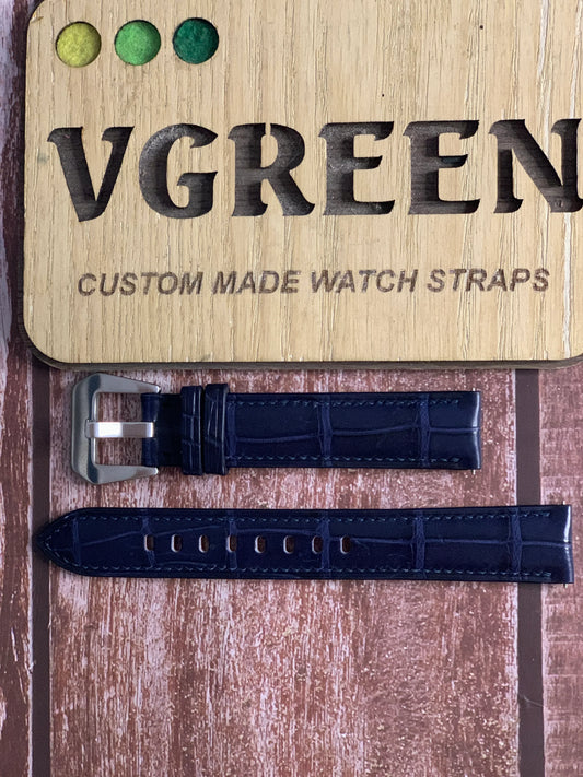 Crocodile Leather Watch Strap - Dark Blue For Timex Giorgio Galli S1 Automatic 38mm 2503