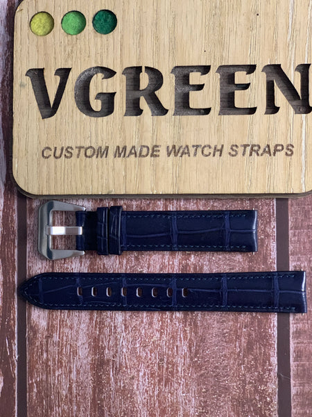 Crocodile Leather Watch Strap - Dark Blue For Timex Giorgio Galli S1 Automatic 38mm 2503