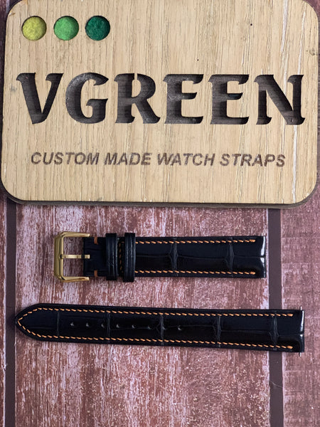 Crocodile Leather Watch Strap - Black For TimeX Giorgio Galli S1 Automatic 38mm Watch