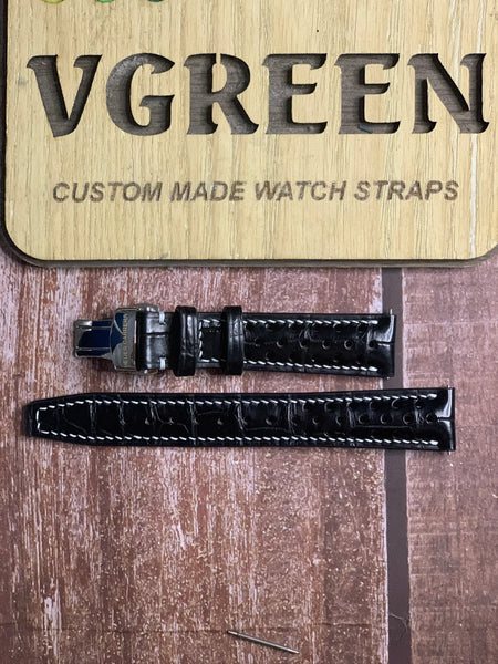 Crocodile Leather Watch Strap - Black