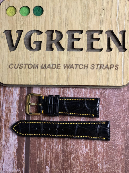 Crocodile Leather Watch Strap - Black For garmin venu 1