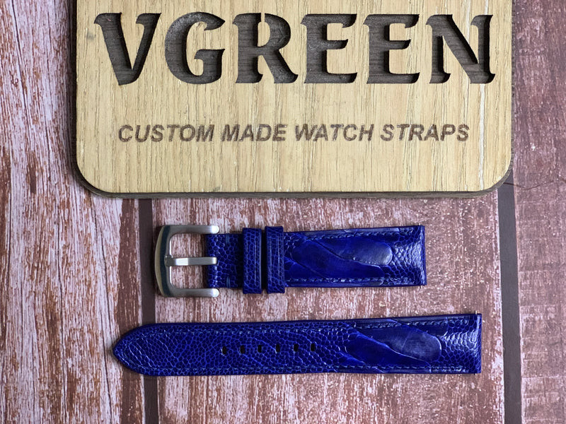 Ostrich Leg Leather Watch Strap - Blue For fairly thick dress watch