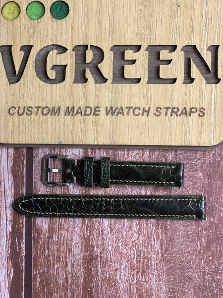 Ostrich Leg Leather Watch Strap - Moss Green For 2012 womens Omega seamaster aquaterra
