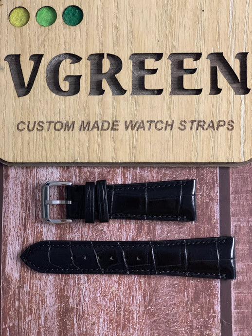 Crocodile Leather Watch Strap - Black