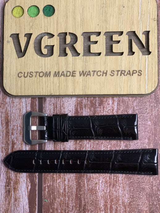 Crocodile Leather Watch Strap - Black For Panerai Luminor Marina 44mm