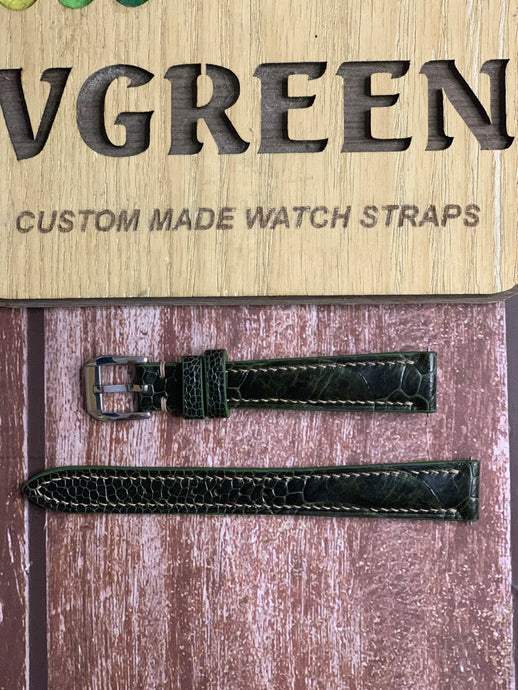 Ostrich Leg Leather Watch Strap - Moss Green