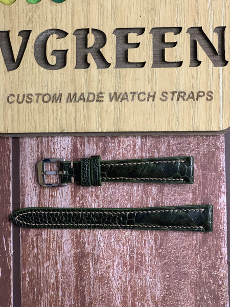 Ostrich Leg Leather Watch Strap - Moss Green