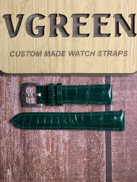 Crocodile Leather Watch Strap - Green For Seiko Alpinist SBDC091