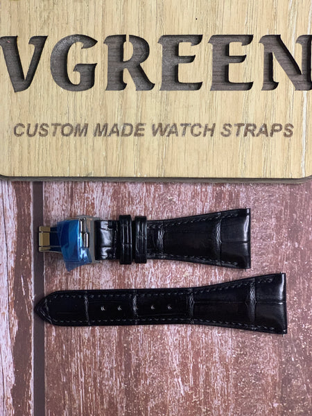 Crocodile Leather Watch Strap - Black For Longines weems second setting watch