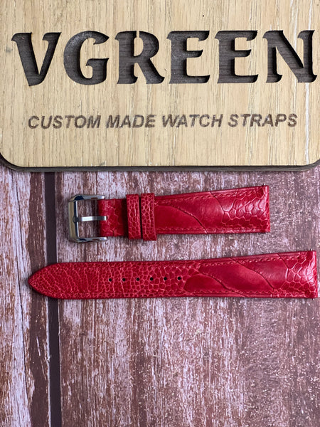 Ostrich Leg Leather Watch Strap - Red For Hoffman Racing 40