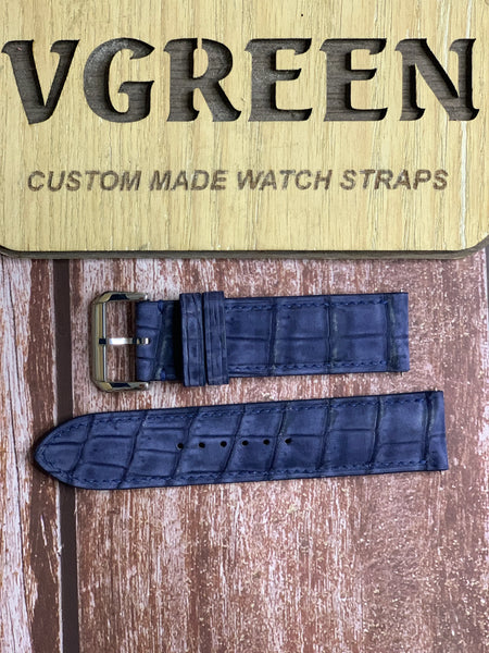 Nubuck Crocodile Leather Watch Strap - Navy  For Tag Heuer Monaco