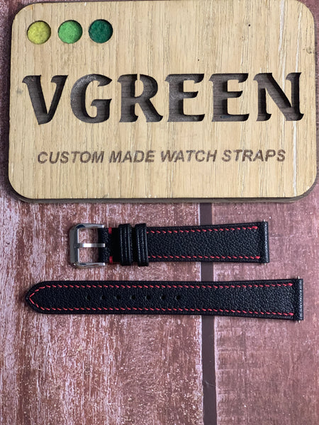 Alran Goat Leather Watch Strap - Black For Seiko Speed Timer 7017-6016
