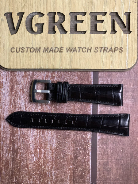 Crocodile Leather Watch Strap - Black For Seiko SWR049