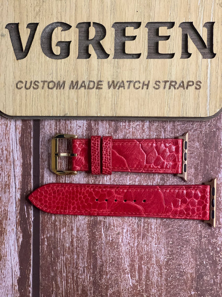 Ostrich Leg Leather Watch Strap - Red For Apple Watch Series 6 (40mm)