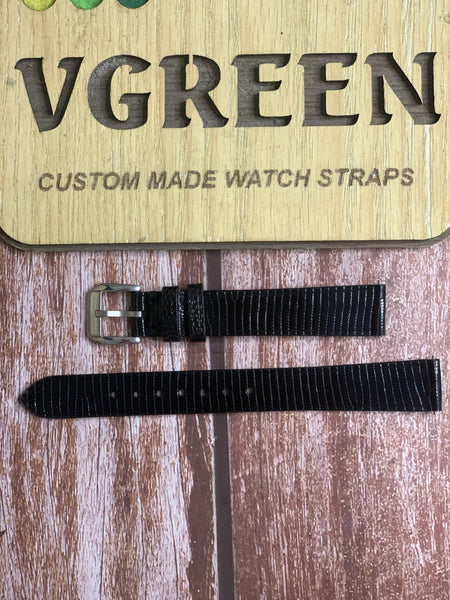 Lizard Leather Watch Strap - Black For Cartier Tank Watch - Ladies Small