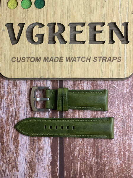 Badalassi Wax Leather Watch Strap - Olive Green For a longine majatek