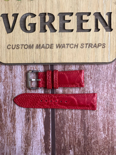 Ostrich Leg Leather Watch Strap - Red For  Actual wrist size 5.1”