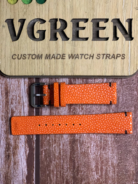 Stingray Leather Watch Strap - Orange For Omega Planet Ocean