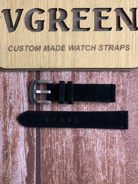 Suede Leather Watch Strap - Black For 1945 Breitling Premier 789