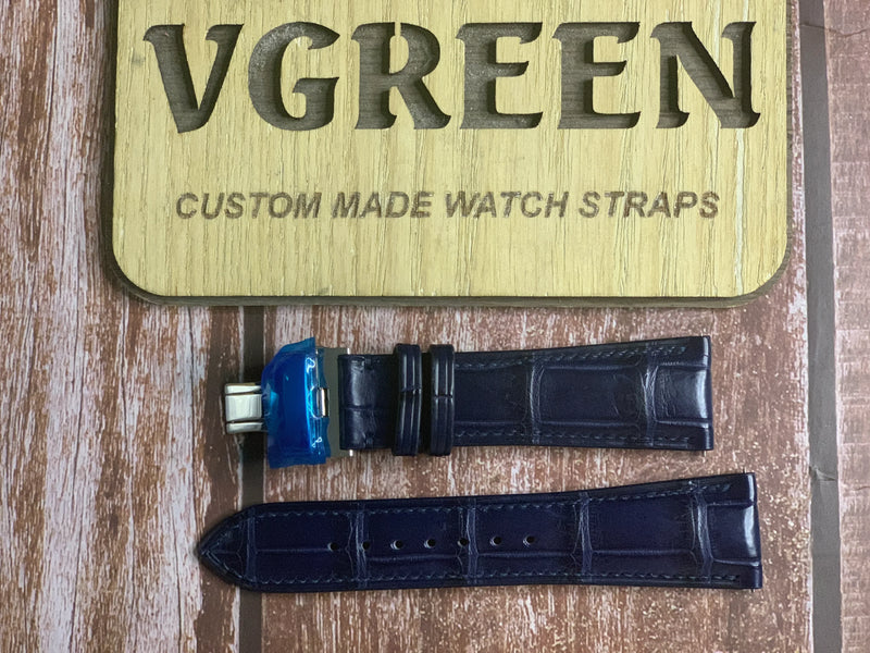 Crocodile Leather Watch Strap - Dark Blue For Breitling Superocean Heritage 46