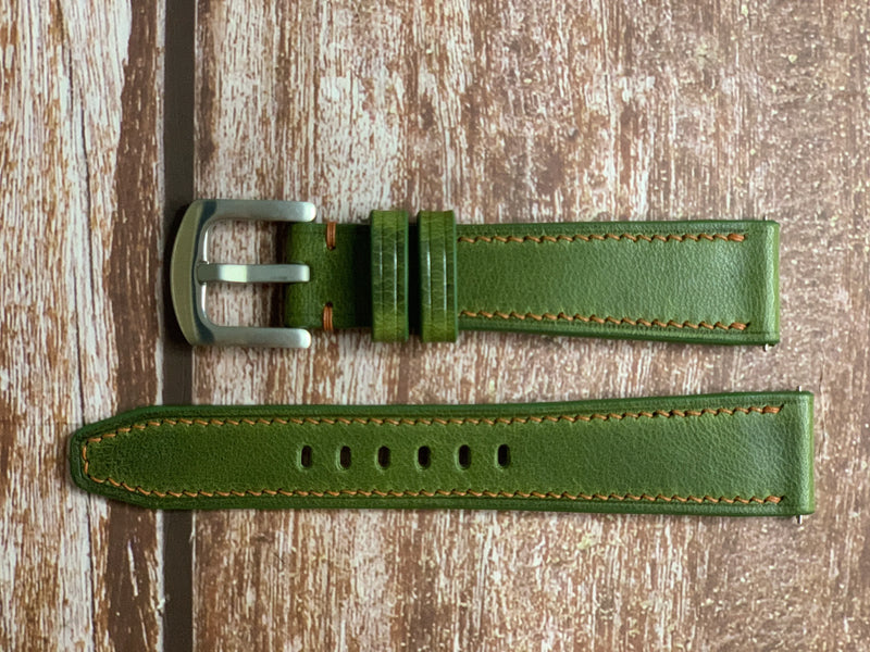 Badalassi Wax Leather Watch Strap - Olive Green For Rolex Zephyr