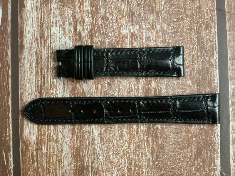 Crocodile Leather Watch Strap - Black For Omega De Ville 111.0139