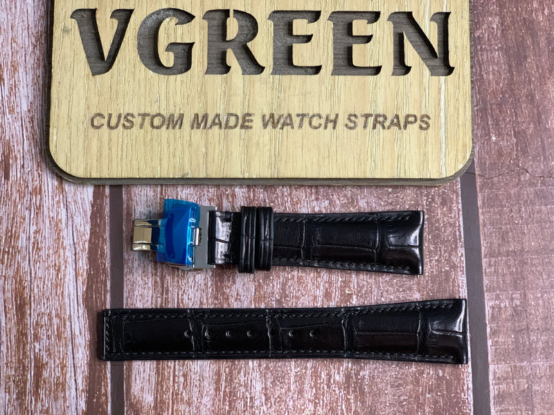 Crocodile Leather Watch Strap - Black For Grand Seiko White Birch